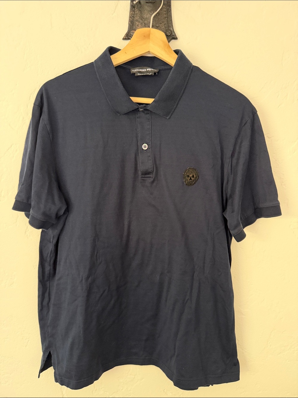 Alexander McQueen Navy Short-Sleeve Polo with Embroidered Crest